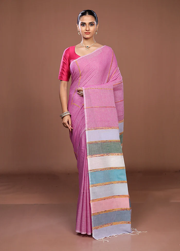Pink Matka Silk Saree With Blouse Piece - Image 2