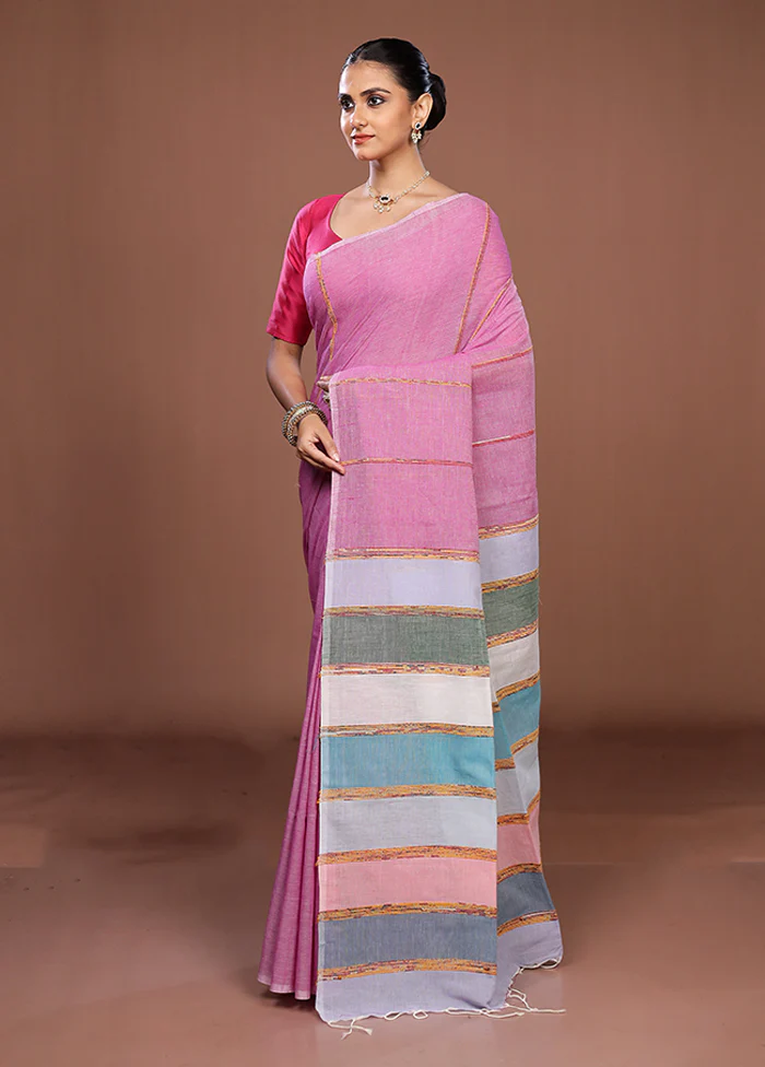 Pink Matka Silk Saree With Blouse Piece - Image 4