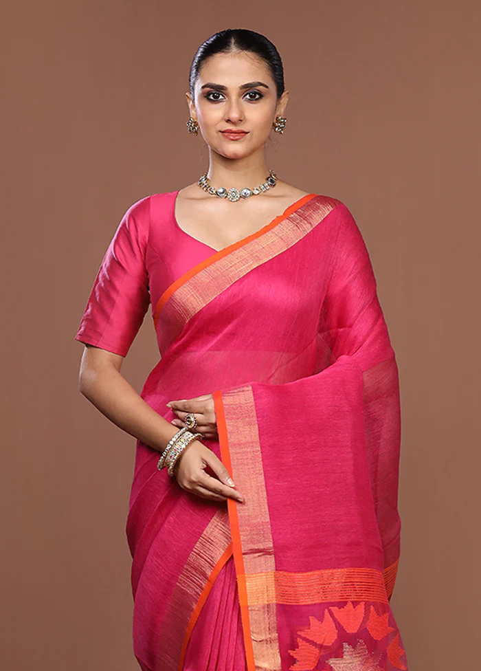 Pink Matka Silk Saree With Blouse Piece
