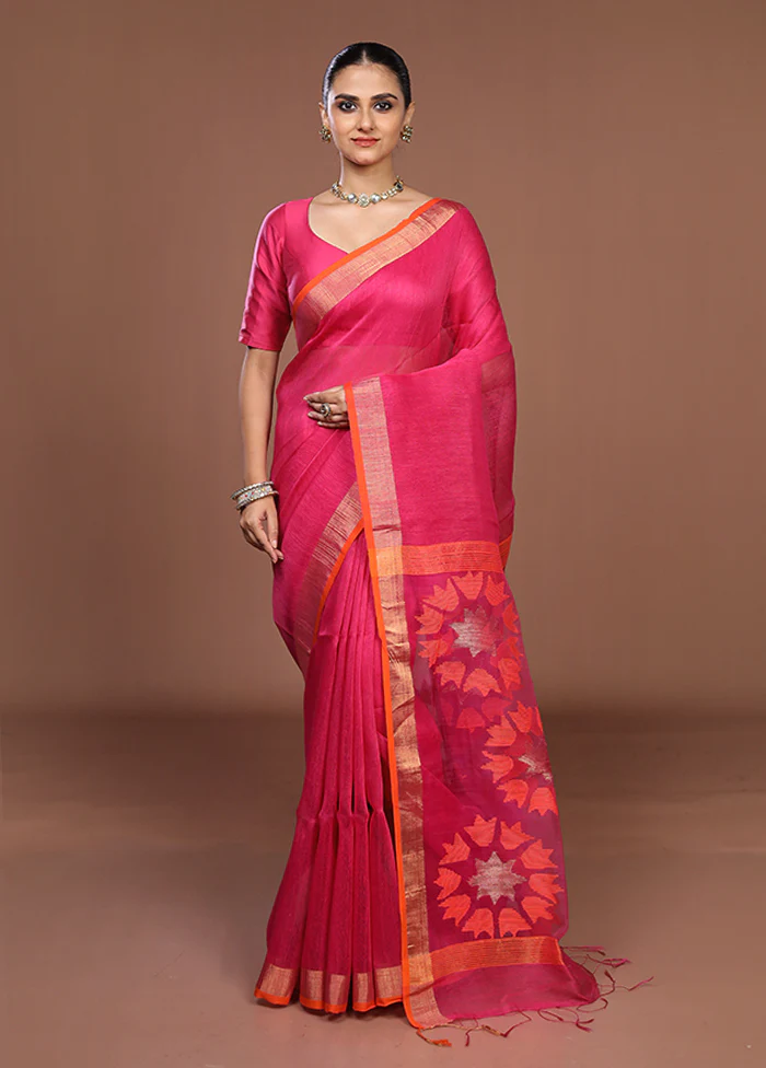 Pink Matka Silk Saree With Blouse Piece - Image 2