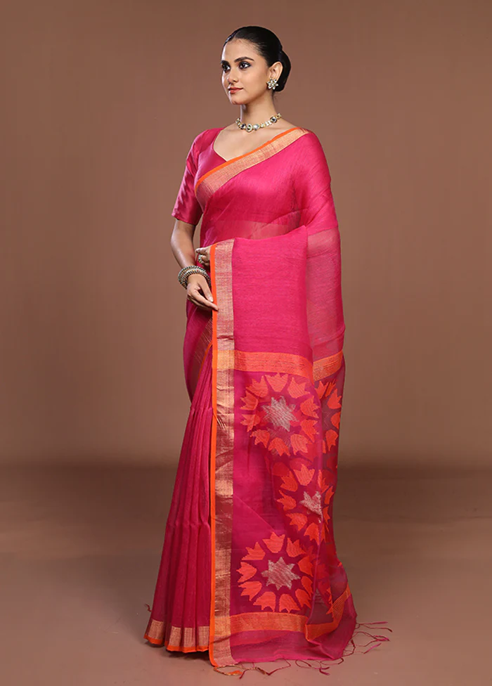 Pink Matka Silk Saree With Blouse Piece - Image 4