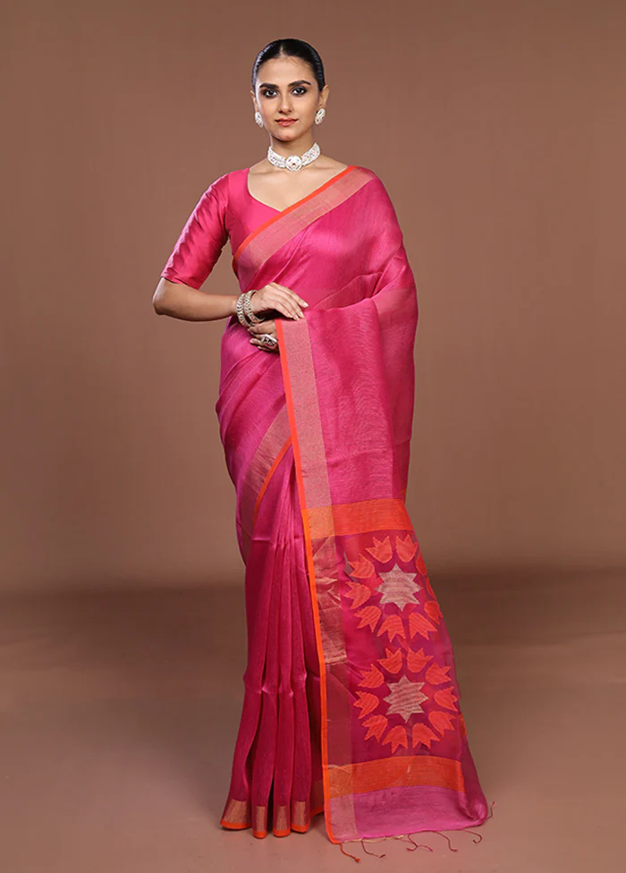 Pink Matka Silk Saree With Blouse Piece - Image 2