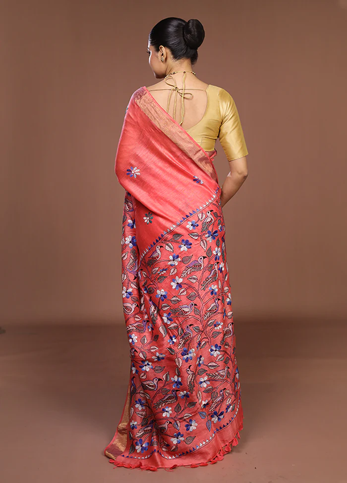 Peach Matka Silk Saree With Blouse Piece - Image 3
