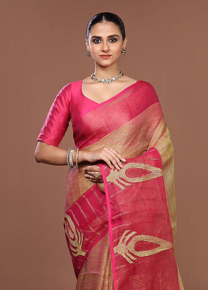 Pink Matka Silk Saree With Blouse Piece