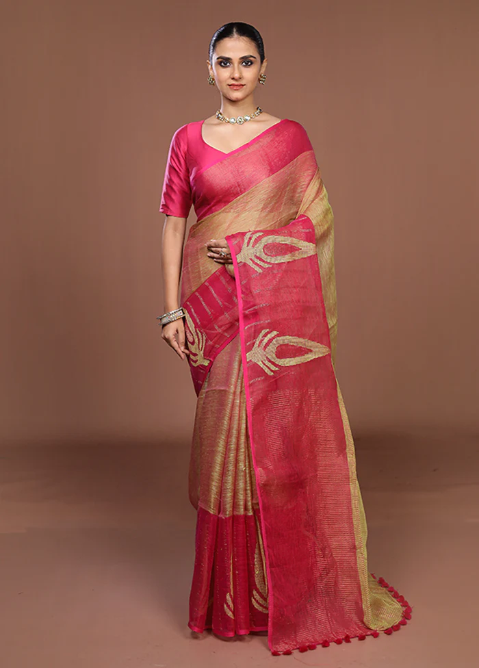 Pink Matka Silk Saree With Blouse Piece - Image 2