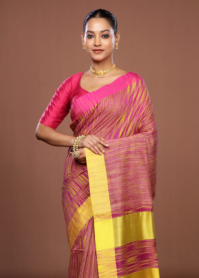 Pink Matka Silk Saree With Blouse Piece