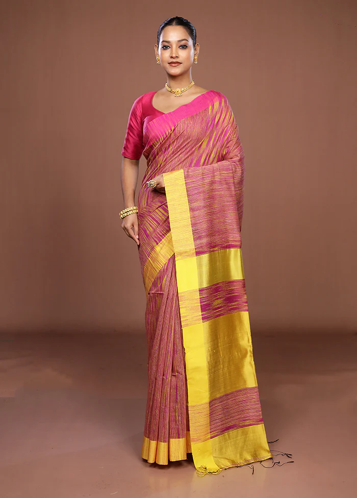 Pink Matka Silk Saree With Blouse Piece - Image 2