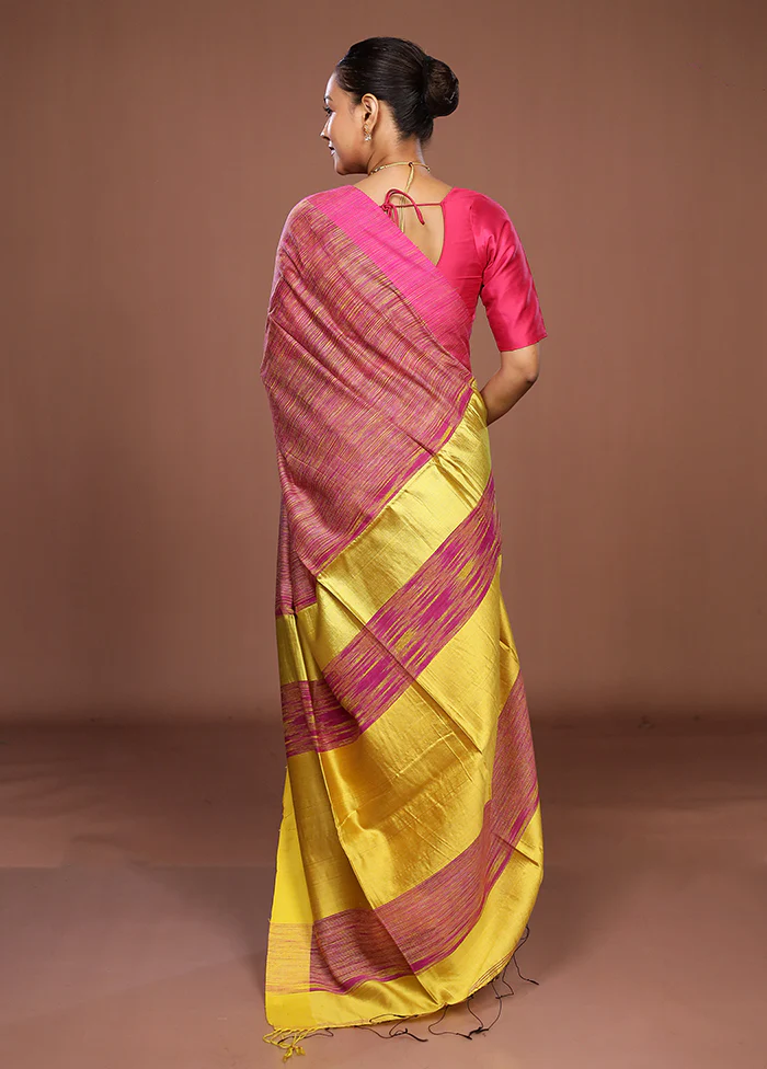 Pink Matka Silk Saree With Blouse Piece - Image 3
