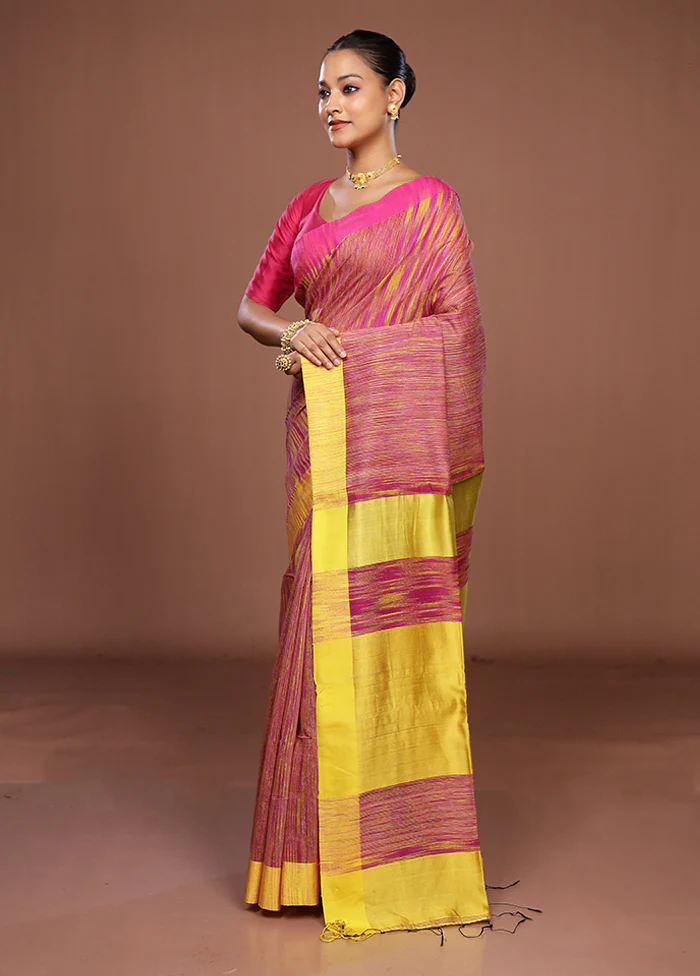 Pink Matka Silk Saree With Blouse Piece - Image 4