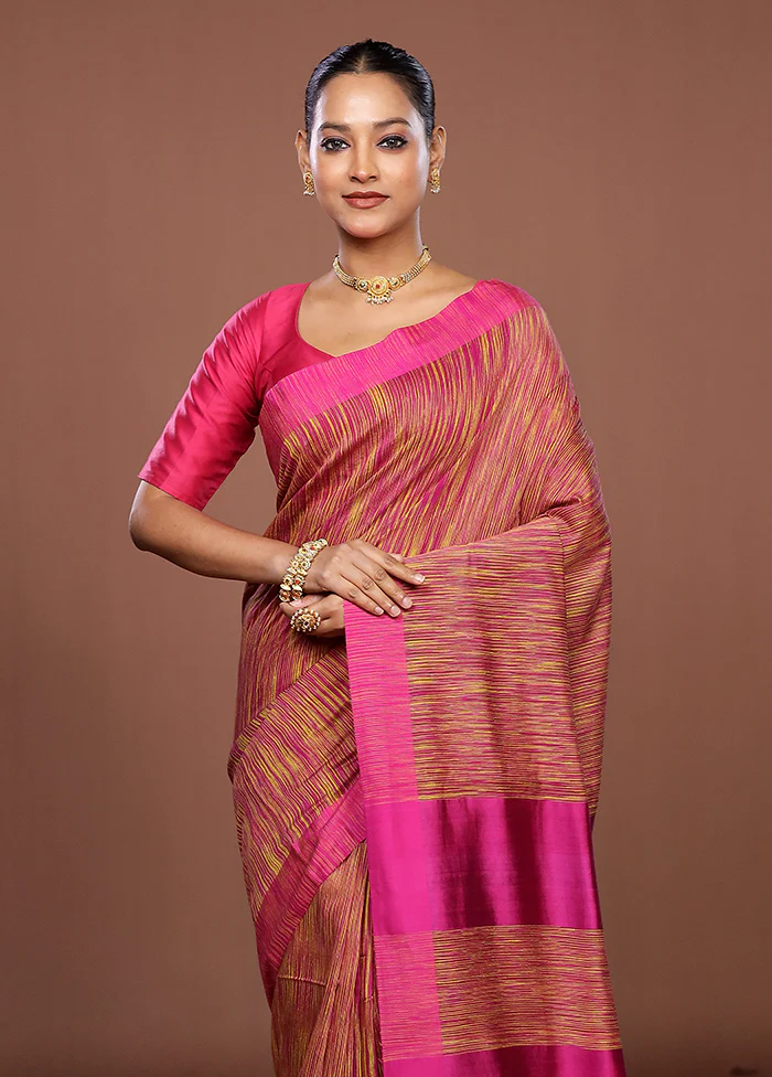 Pink Matka Silk Saree With Blouse Piece