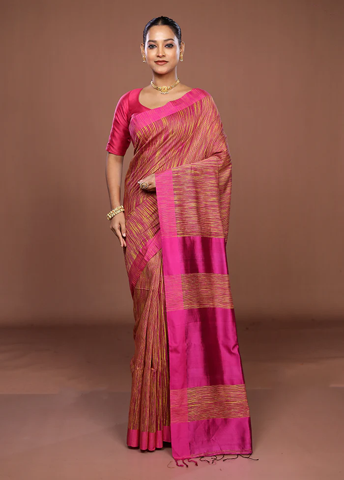 Pink Matka Silk Saree With Blouse Piece - Image 2