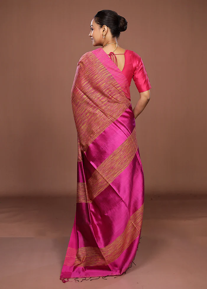 Pink Matka Silk Saree With Blouse Piece - Image 3