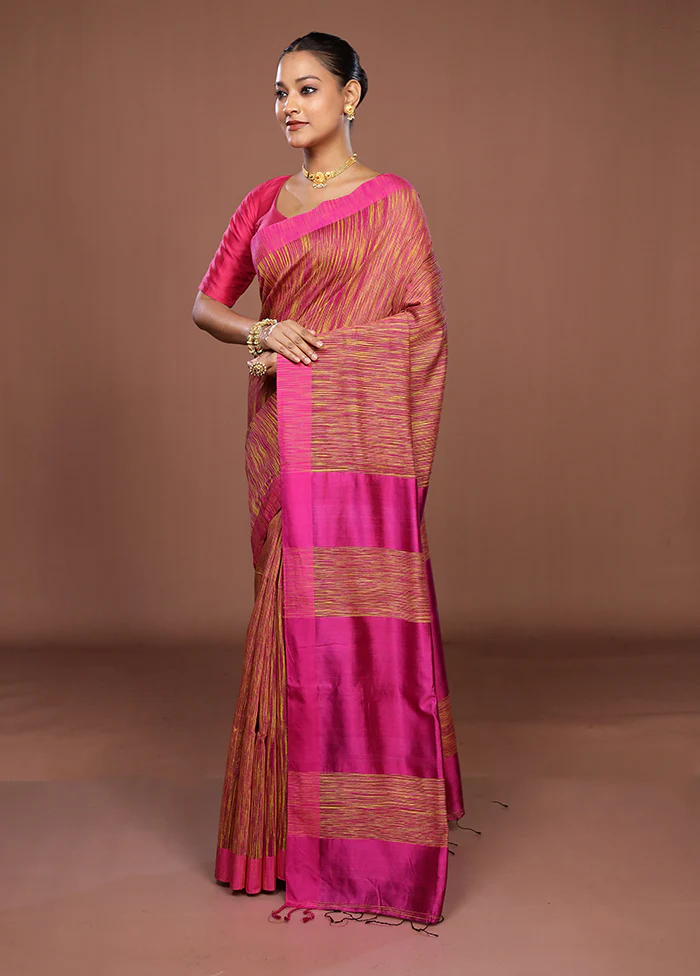 Pink Matka Silk Saree With Blouse Piece - Image 4