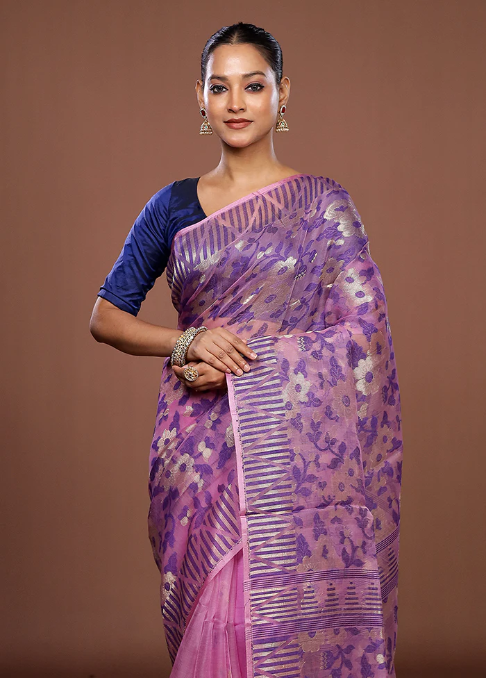 Pink Matka Silk Saree With Blouse Piece