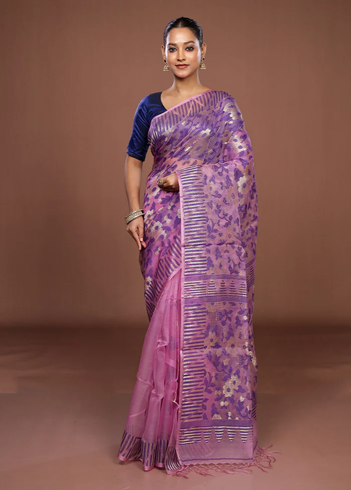 Pink Matka Silk Saree With Blouse Piece - Image 2