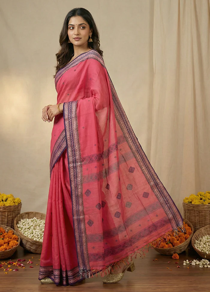 Pink Matka Silk Saree With Blouse Piece - Image 4