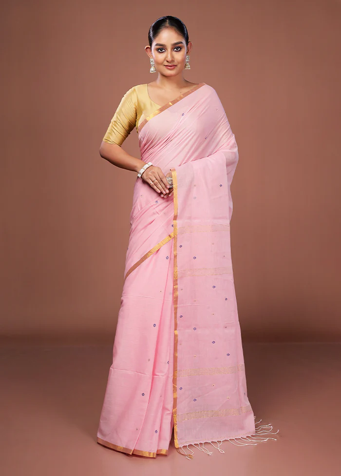 Pink Matka Silk Saree With Blouse Piece - Image 2