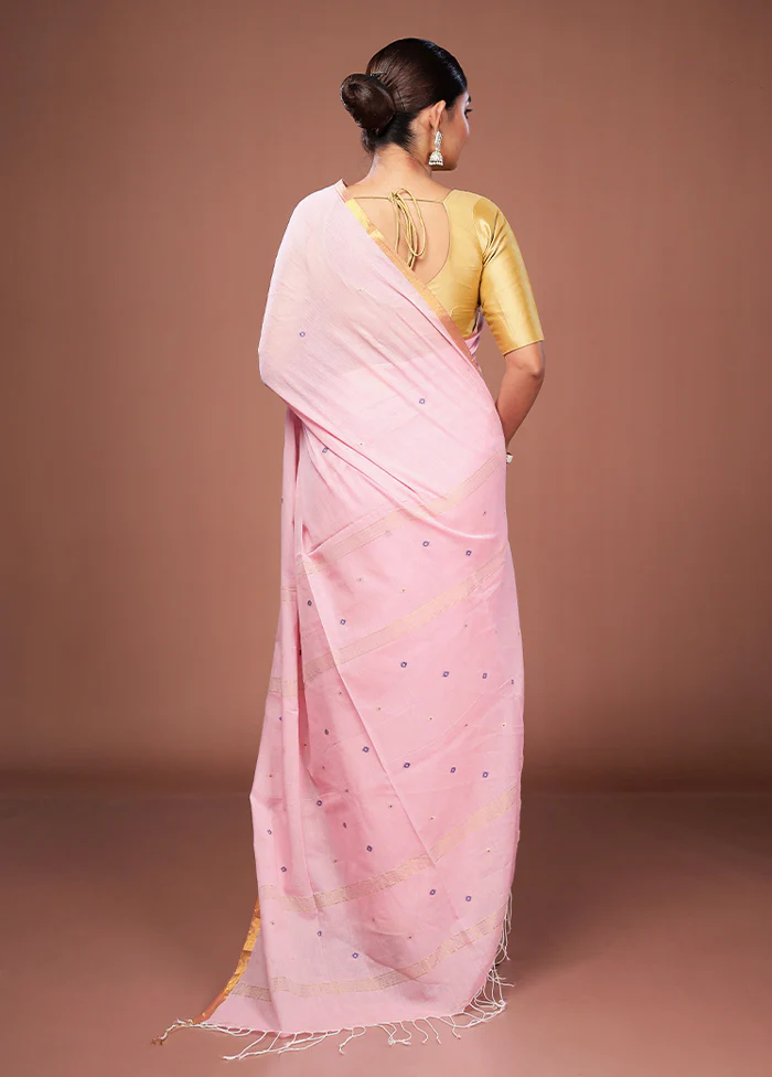 Pink Matka Silk Saree With Blouse Piece - Image 3