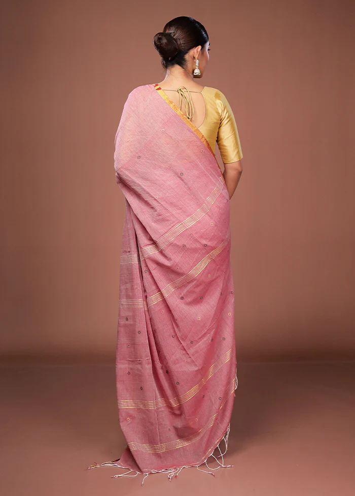 Pink Matka Silk Saree With Blouse Piece - Image 3
