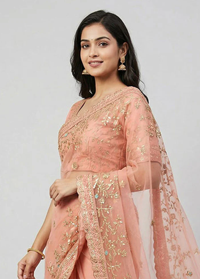 Pink Net Saree With Blouse Piece - Image 2