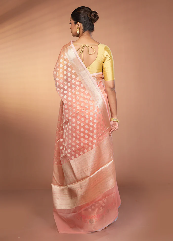 Pink Organza Saree With Blouse Piece - Image 3