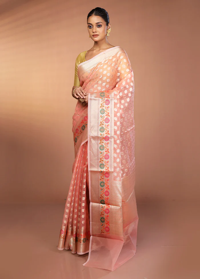 Pink Organza Saree With Blouse Piece - Image 4