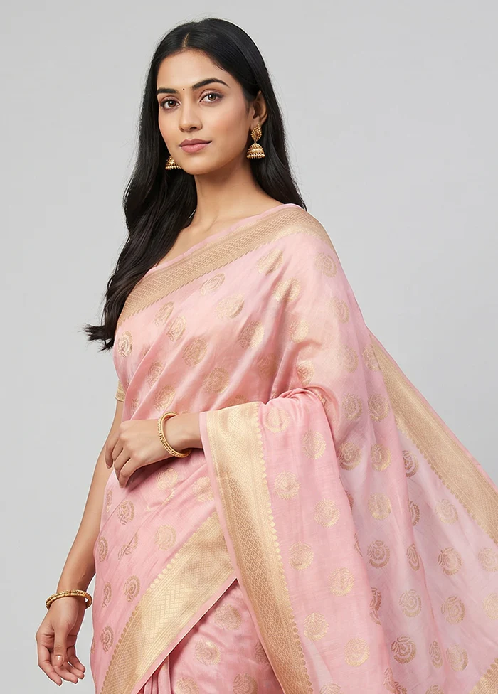 Pink Organza Saree With Blouse Piece - Image 2