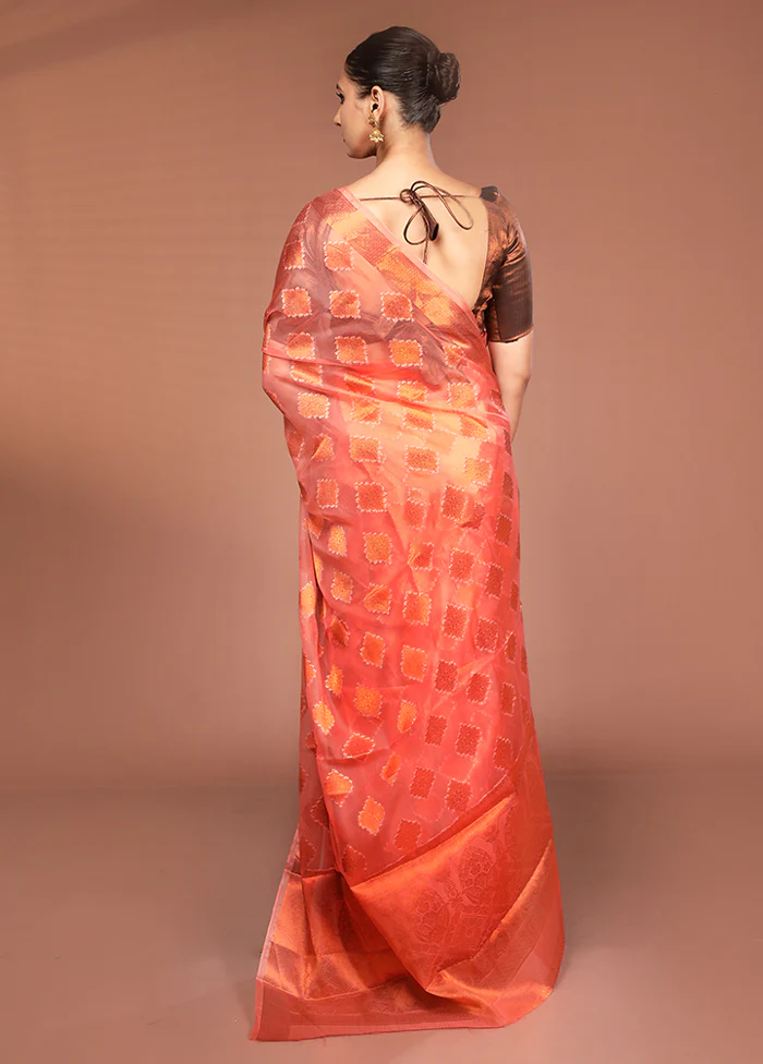 Pink Organza Saree With Blouse Piece - Image 3