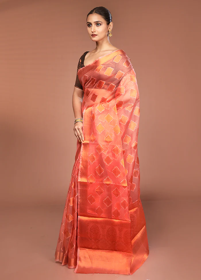 Pink Organza Saree With Blouse Piece - Image 4