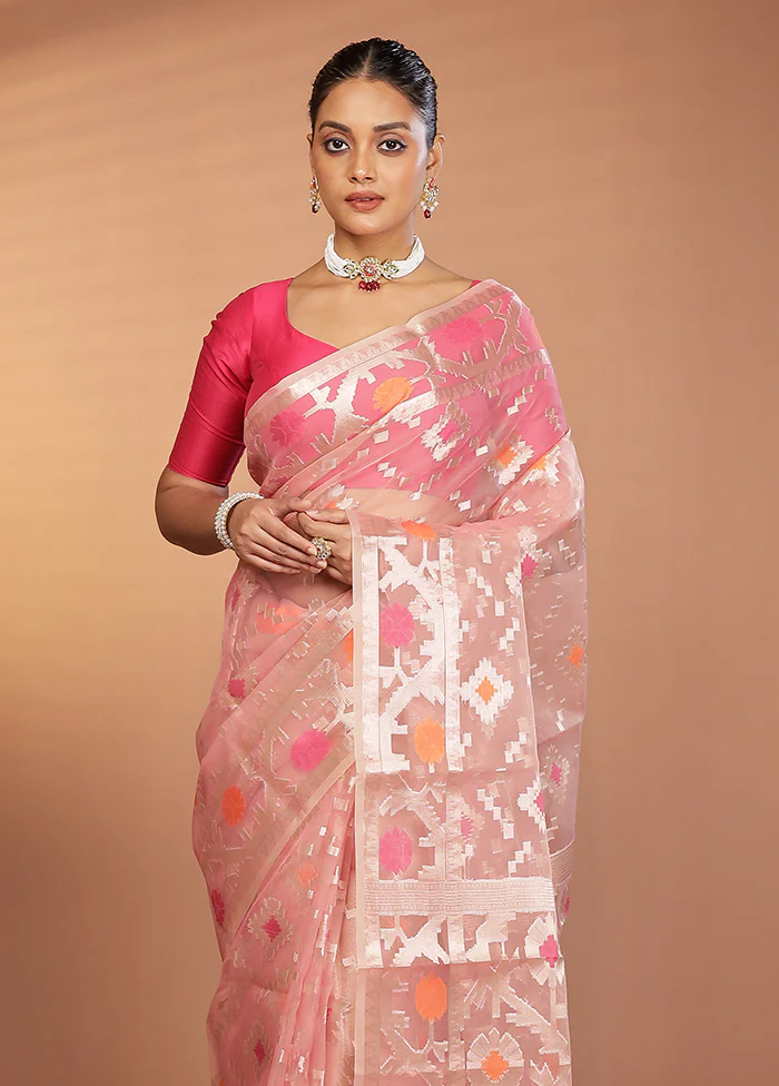 Pink Organza Saree With Blouse Piece