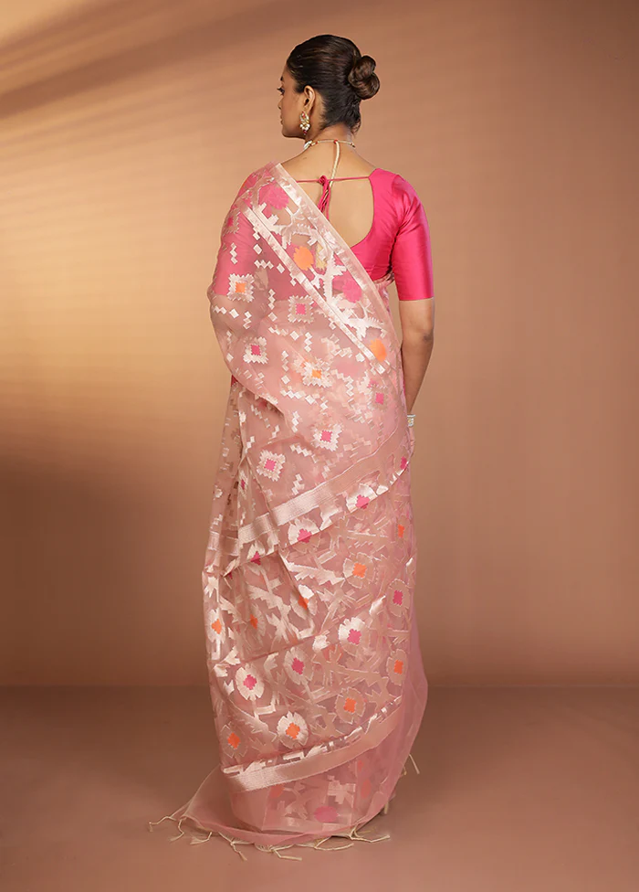 Pink Organza Saree With Blouse Piece - Image 3