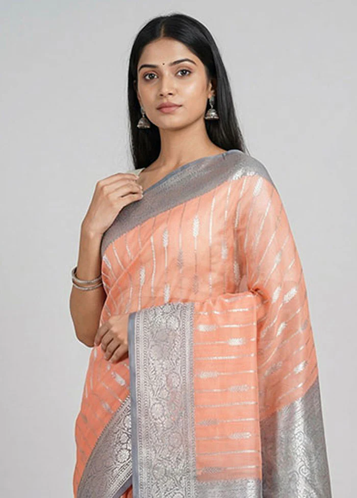 Pink Organza Saree With Blouse Piece - Image 2