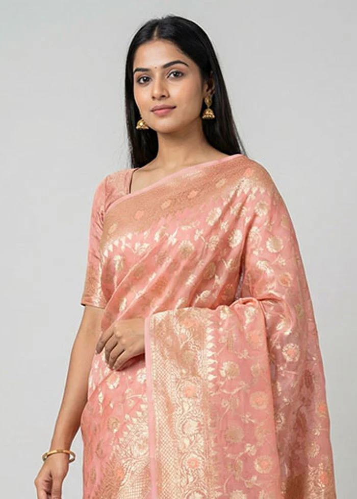 Pink Organza Saree With Blouse Piece - Image 2