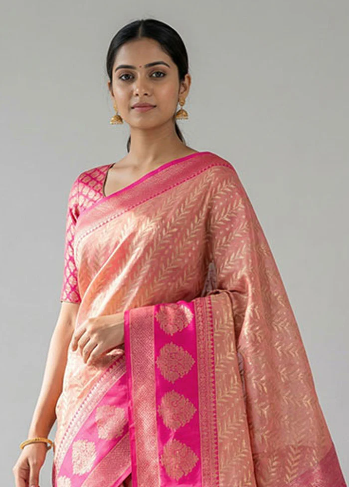 Pink Organza Saree With Blouse Piece - Image 2
