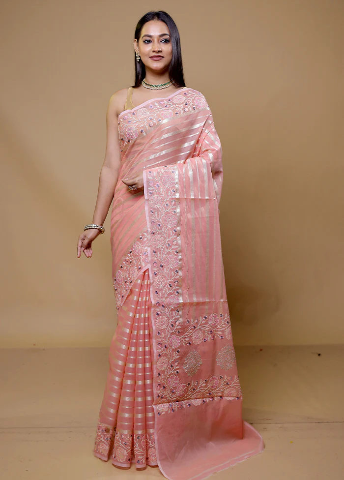 Pink Organza Saree With Blouse Piece - Image 2