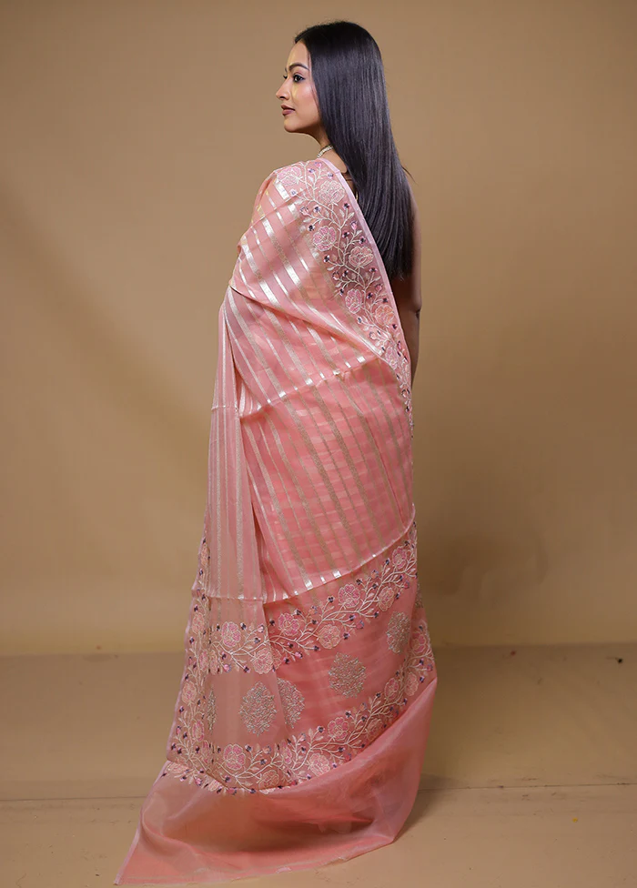 Pink Organza Saree With Blouse Piece - Image 3