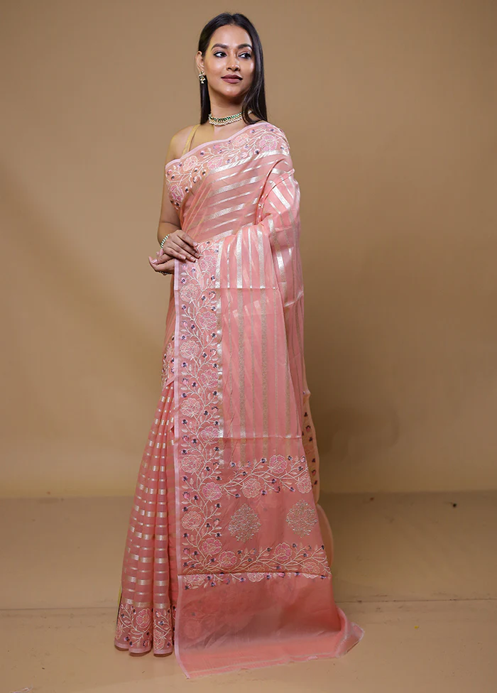 Pink Organza Saree With Blouse Piece - Image 4