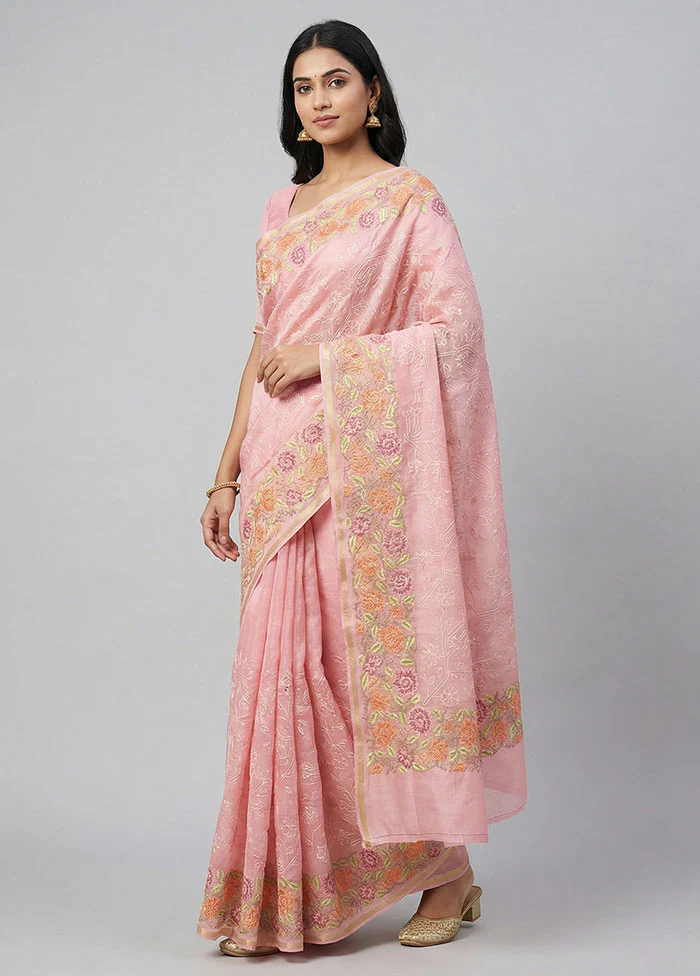 Pink Organza Saree With Blouse Piece