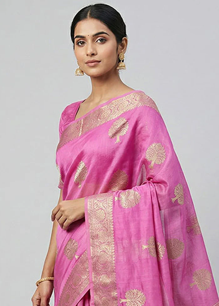 Pink Organza Saree With Blouse Piece - Image 2
