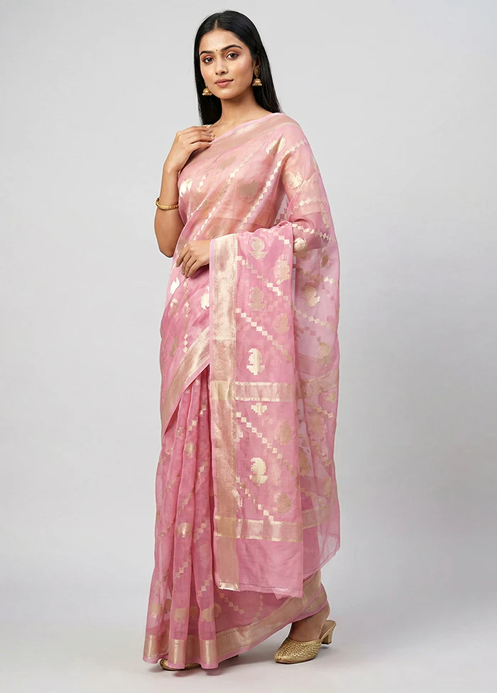 Pink Organza Saree With Blouse Piece