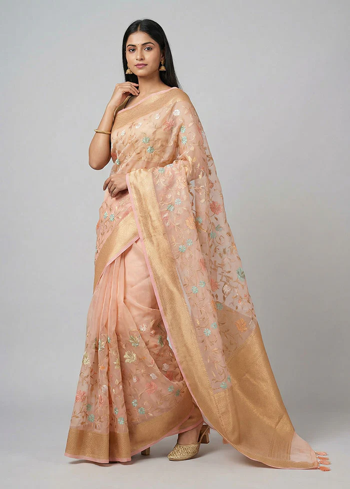 Pink Organza Saree With Blouse Piece