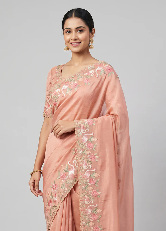 Pink Organza Saree With Blouse Piece - Image 2