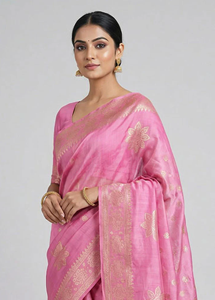 Pink Organza Saree With Blouse Piece - Image 2