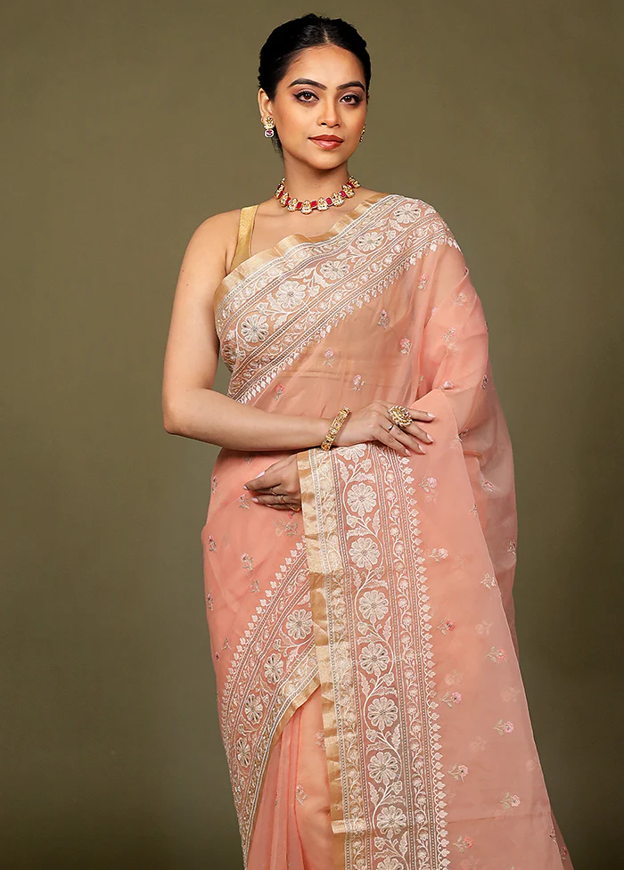Pink Organza Saree With Blouse Piece