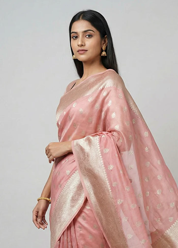Pink Organza Saree With Blouse Piece - Image 2