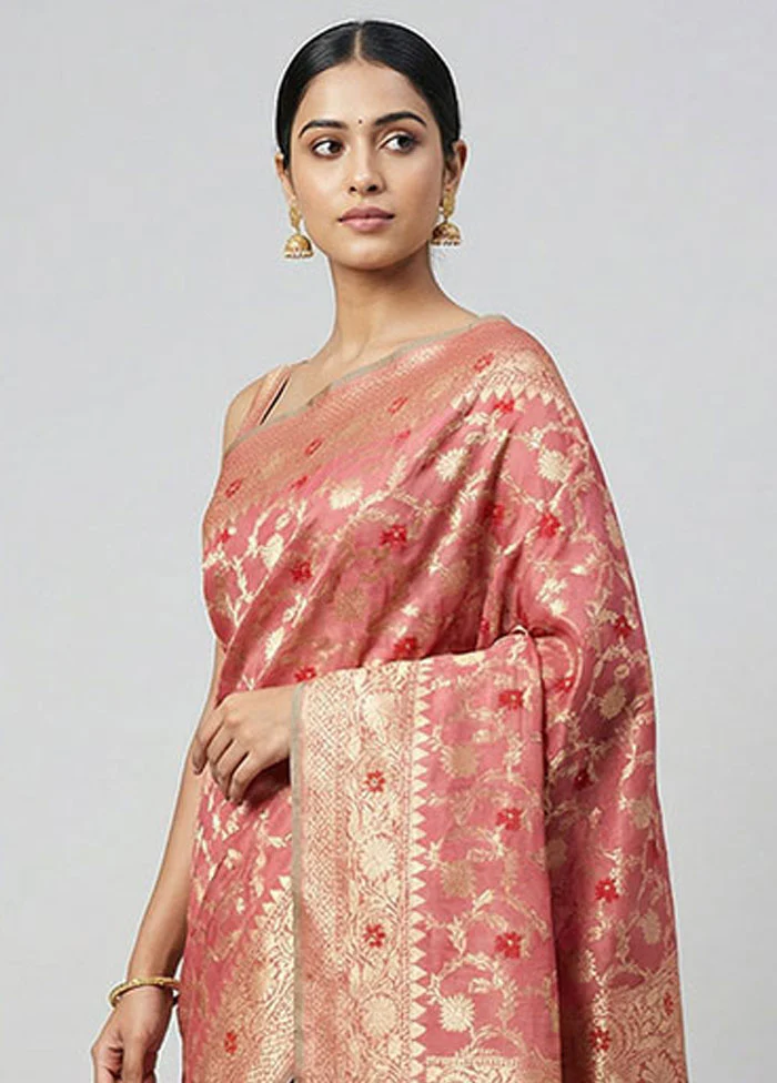 Pink Organza Saree With Blouse Piece - Image 2