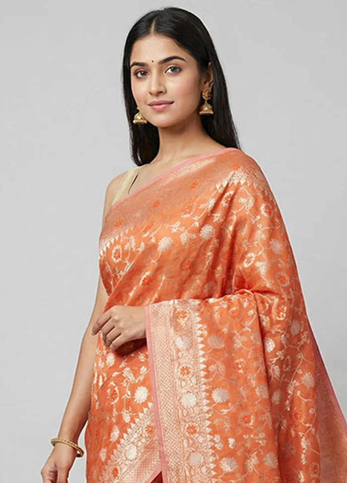 Pink Organza Saree With Blouse Piece - Image 2