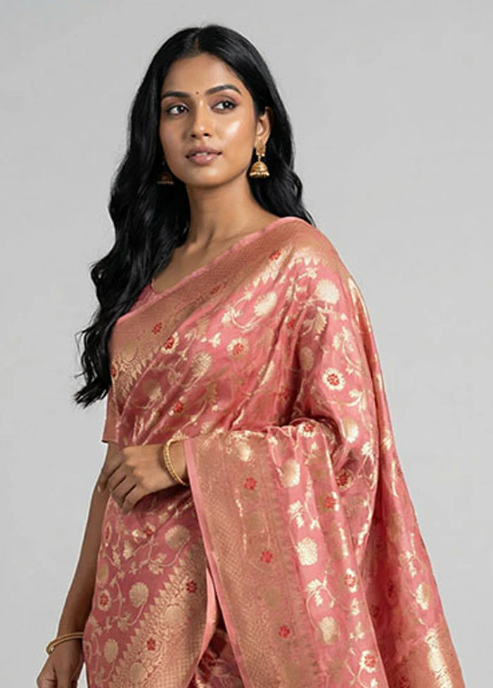 Pink Organza Saree With Blouse Piece - Image 2