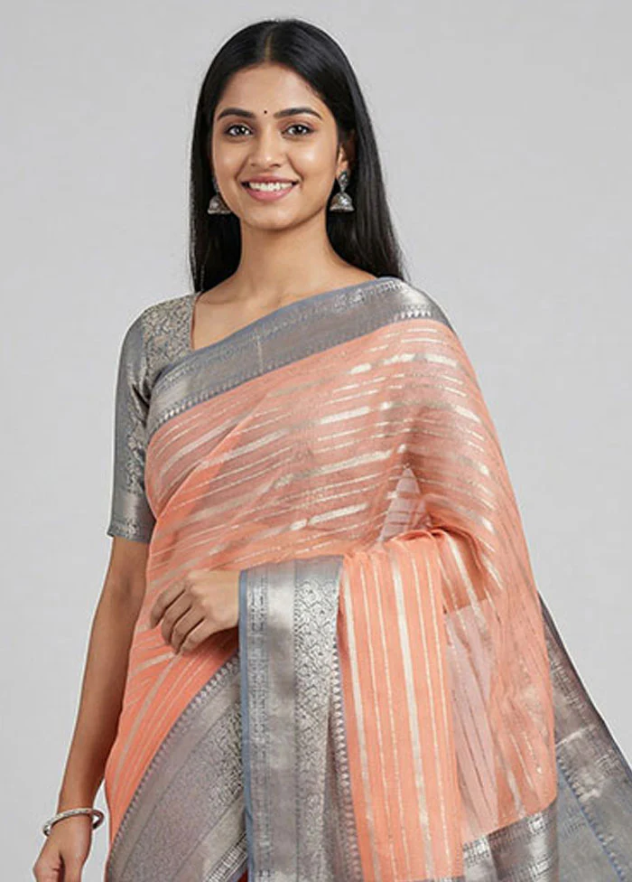 Pink Organza Saree With Blouse Piece - Image 2