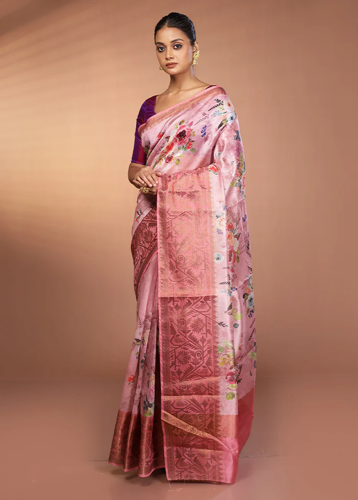 Pink Organza Saree With Blouse Piece - Image 4